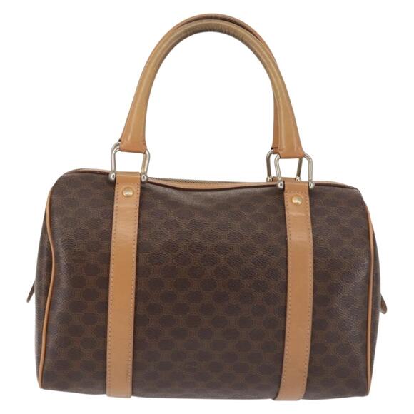 CELINE Macadam Canvas Boston Bag Pvc Leather Brown Gold - Picture 3 of 12